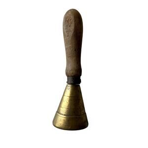 Vintage Farmhouse Hand Bell Dinner Bell Wooden Handle Brass Bell Working